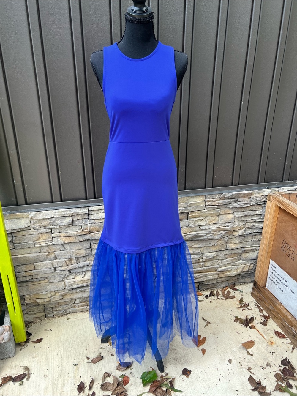 Anthropologie MAEVE Sleeveless Blue Maxi Dress with Tulle Hem SZ XS